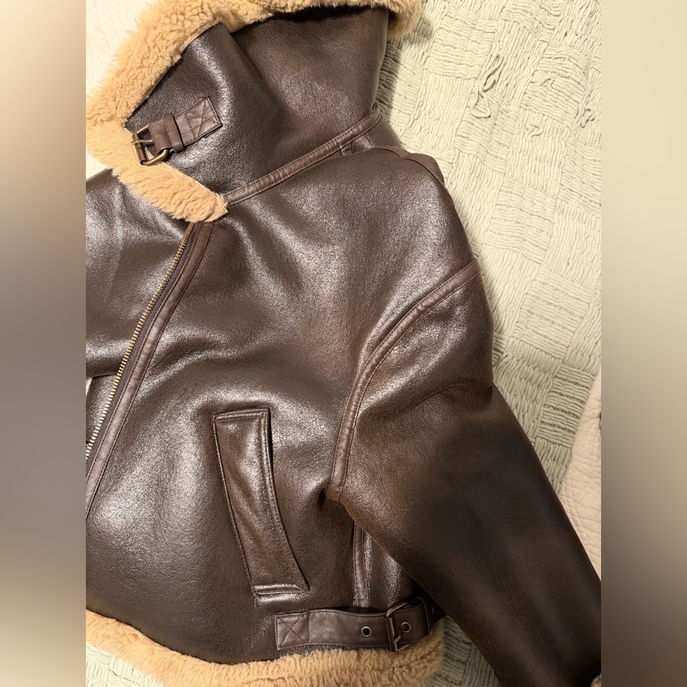 Zara Dark Brown Jacket with Cream Shearling - Picture 5 of 5
